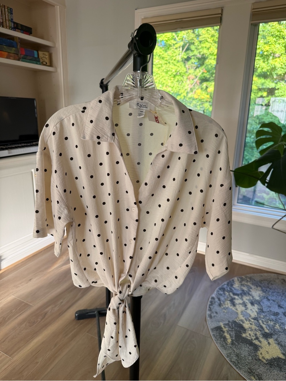 C by one Polka Dot Tie-Front Blouse, Size Small
